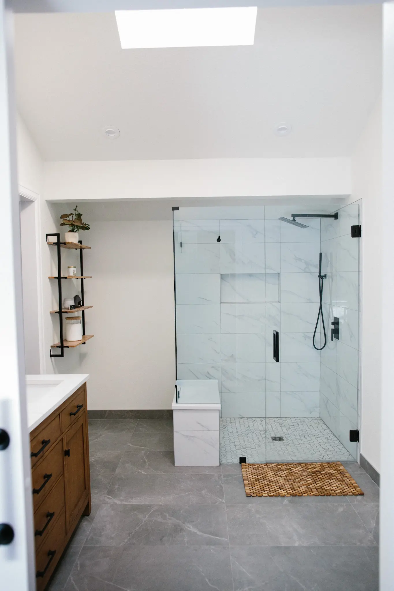 Private water closet and marble bathroom finish details
